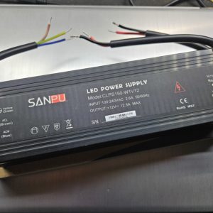 Slim 12 volts DC power supply water resistant 12.5 amps